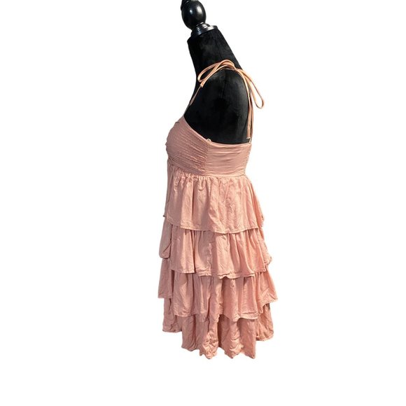 Dusty Rose Pink Layered Ruffles Spaghetti Strap Short Dress Size 8 - Picture 3 of 8